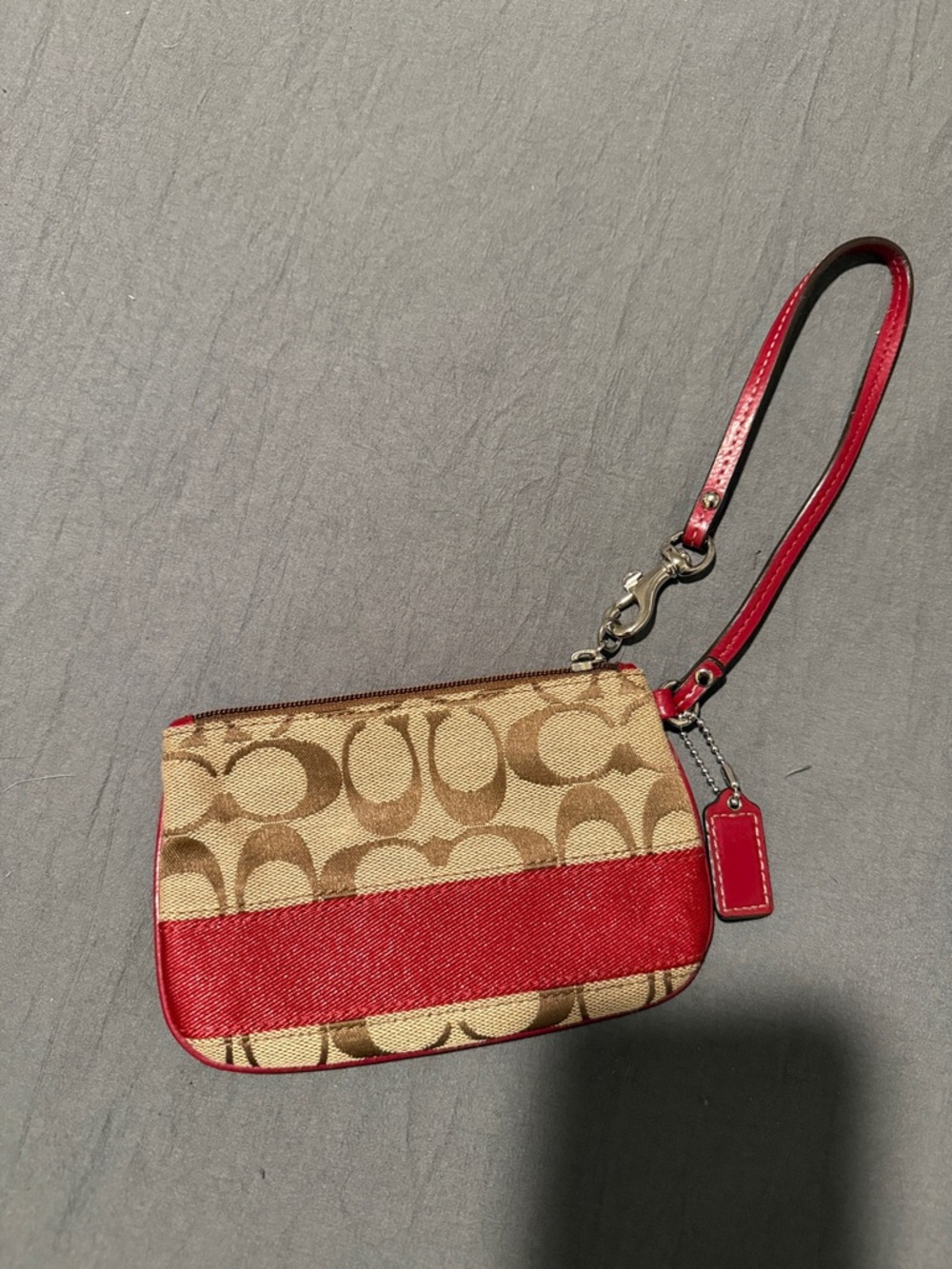 Coach Signature Canvas Wristlet in Red and Khaki/Beige - Picture 2 of 5